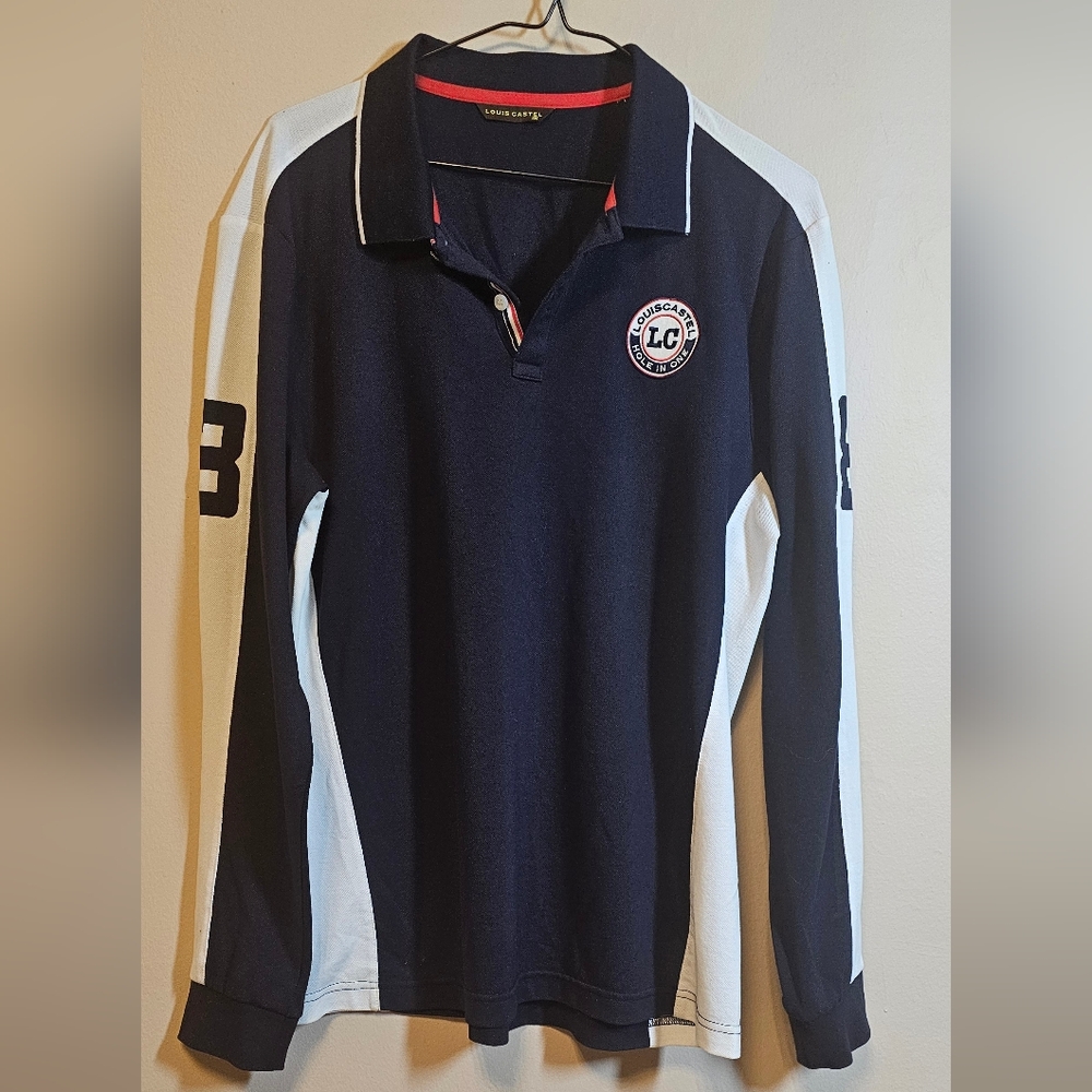 Louis Castel Long Sleeve Navy Polo Shirt,Sz 105( Medium)